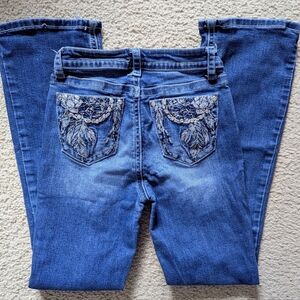 Elegant Blue Women's Flare Jeans with Embroidery